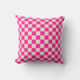 Coussin Motif damier rose chaud et bronzé