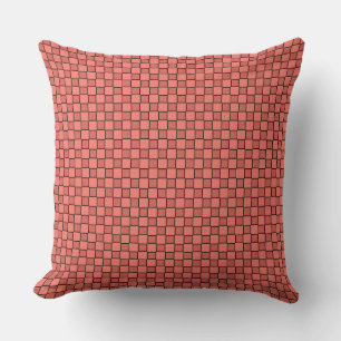 Coussin Motif damier rose saumon noir