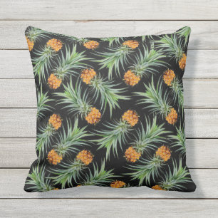 Coussin Motif d'ananas tropical sur noir