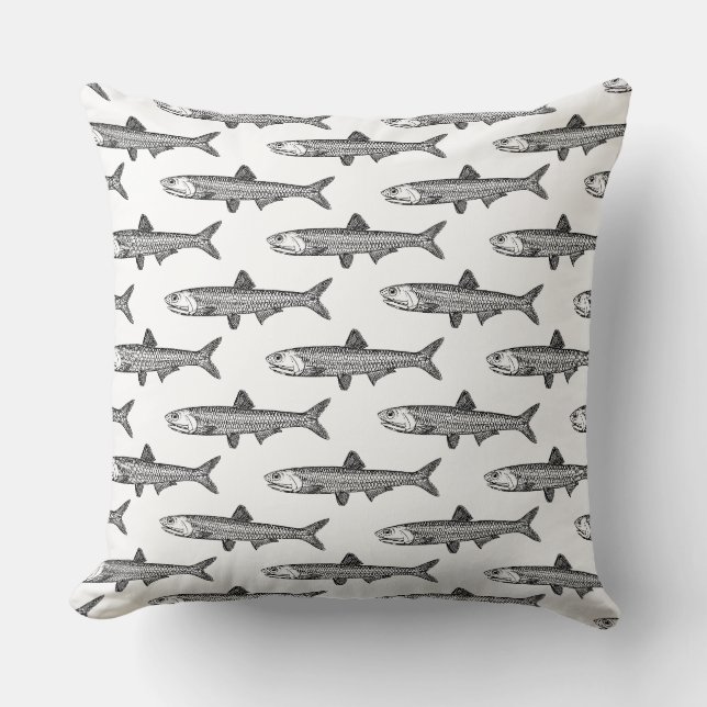 Coussin Motif d'anchois - noir sur blanc (Recto)