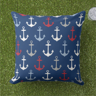 Coussin Motif d'Ancres de la marine nautique rouge blanc e