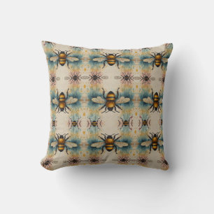 Coussin Motif d'aquarelle d'abeille dynamique