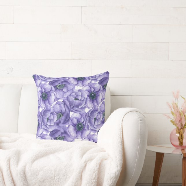 Coussin Motif d'aquarelle de fleurs d'anémone violet (Canapé)