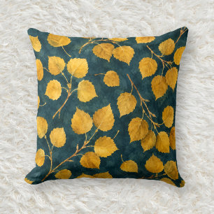 Coussin Motif d'aquarelle de tremble ocre doré