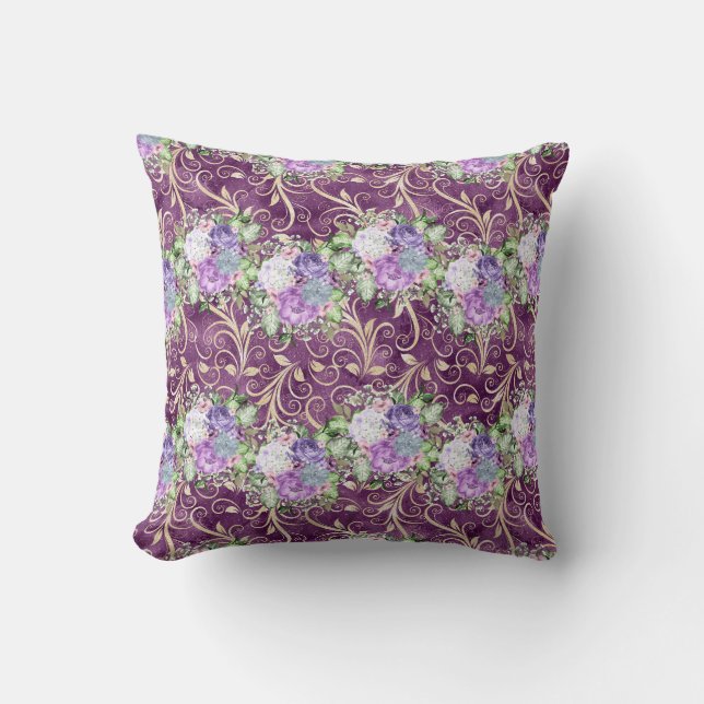 Coussin Motif d'aquarelle florale ultra violet (Recto)