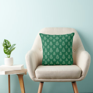 Coussin Motif d'arbre de Noël vert et blanc