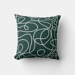 Coussin Motif d'art Doodline   Blanc sur émeraude foncée