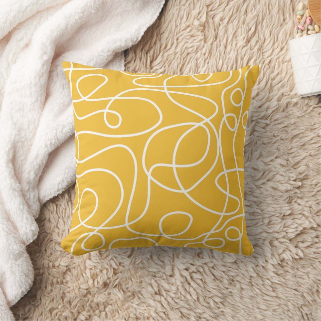 Coussin Motif d'art Doodline | Blanc sur moutarde jaune (Couverture)