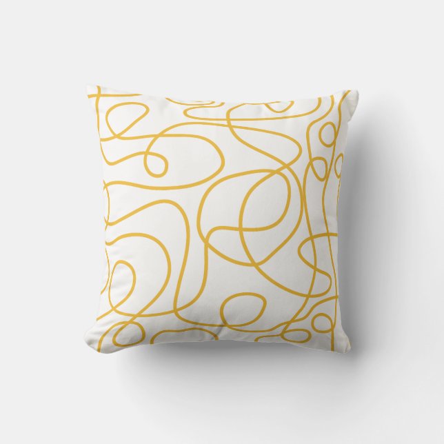 Coussin Motif d'art Doodline | Jaune de moutarde blanc (Recto)