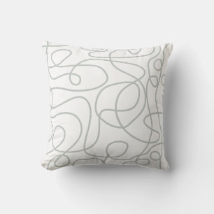 Coussin Motif d'art Doodline Vert gris clair sur blanc