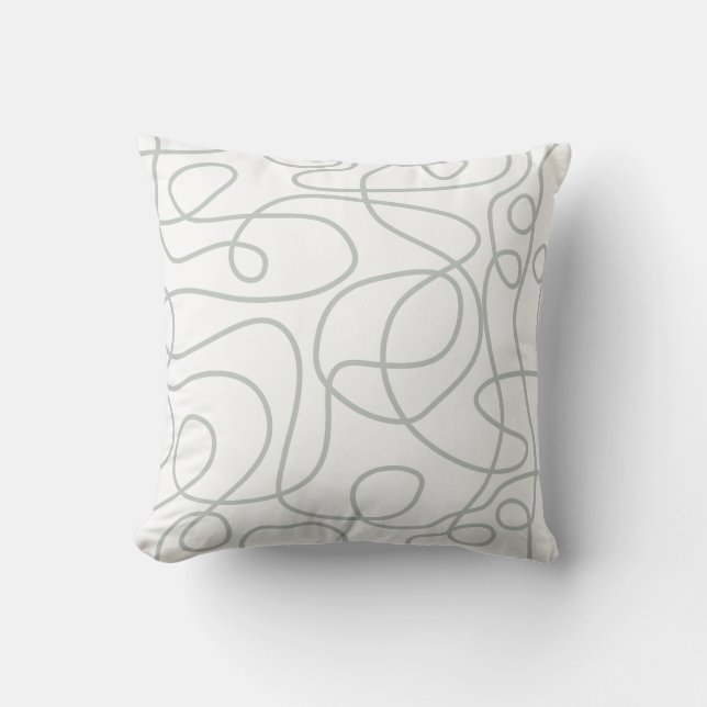 Coussin Motif d'art Doodline | Vert gris clair sur blanc (Recto)