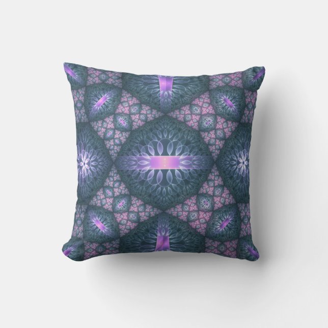 Coussin motif d'art fractal 3D Turquoise violet rose (Recto)