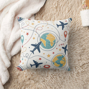 Coussin Motif d'aviation pour les voyages mondiaux (1)