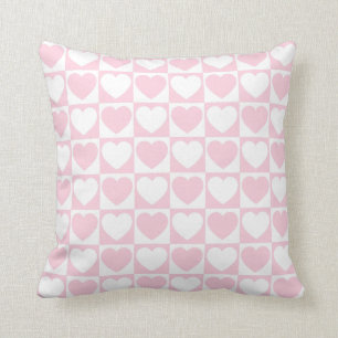 Coussin Motif de À damiers rose pâle et blanc aux coeurs