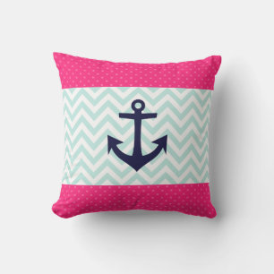Coussin Motif de Ancre de Monnaie Blanche Rose Nautique Ch