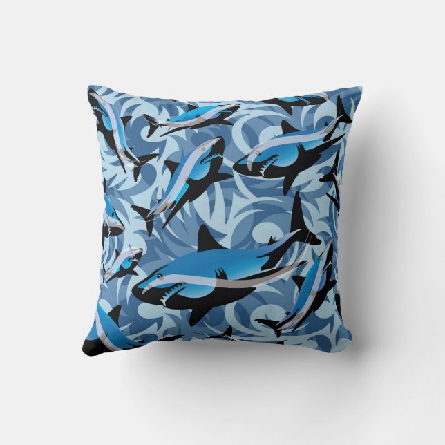 Coussin Motif de bain requins bleus (Verso)