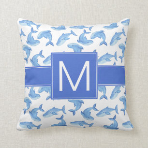 Coussin Motif de baleine bleue d'aquarelle