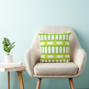 Coussin Motif de bande couleur blanc vert citron