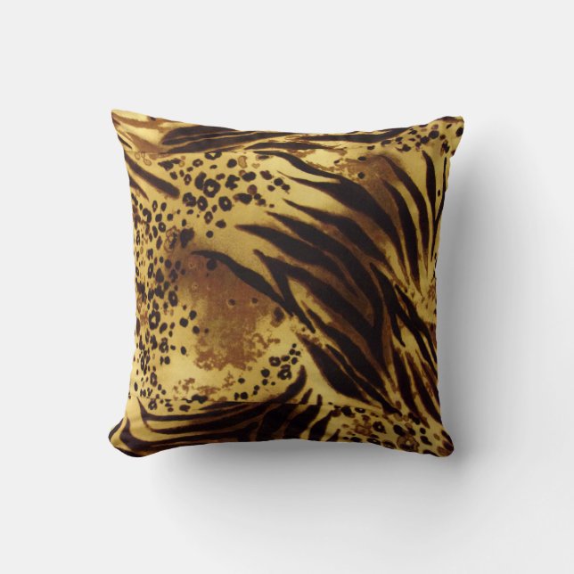 Coussin Motif de bande de tigre d'or et d'animal Brown (Recto)