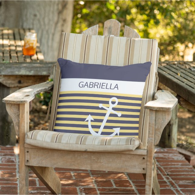 Coussin Motif de bande jaune d'été sur mesure Nautique ens (Chaise)