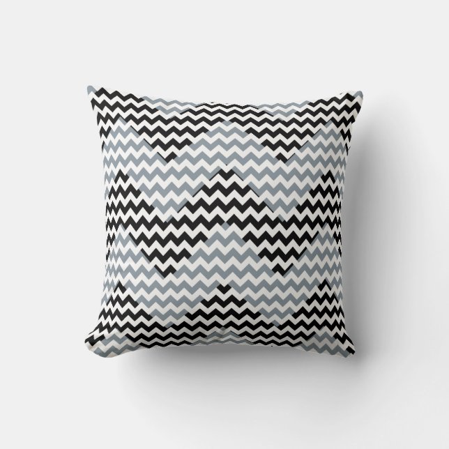 Coussin motif de bandes de chevrons géométriques en noir e (Recto)