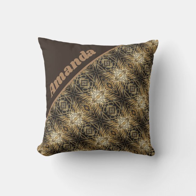Coussin Motif de bandes diagonales Brown dorées (Recto)
