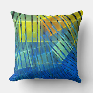 Coussin motif de bandes fractales vert orange bleu