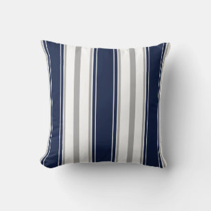 Coussin Motif de bandes verticales bleu, gris et blanc