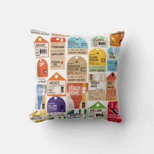 Coussin Motif de billets de voyage vintage.