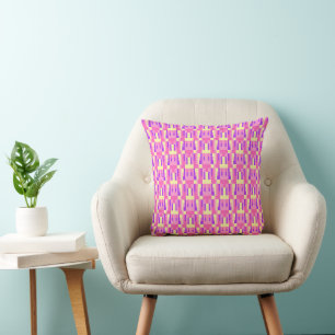 Coussin Motif de bloc géométrique pixelisé rose pastel vio