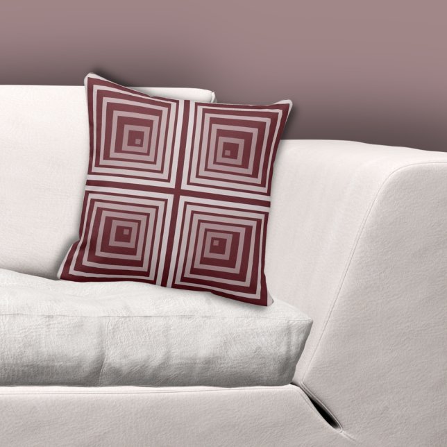 Coussin Motif de boîte de  de la boîte de Carré imbriquée  (Geometric Red Nested Square Cornered Box Pattern Throw Pillow)