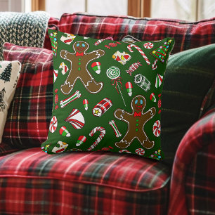 Coussin Motif de bonbon en pain d'épices festif vert ludiq