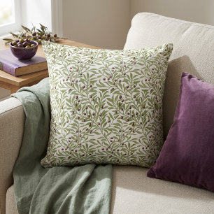 Coussin Motif de branche d'olive botanique vert sauge