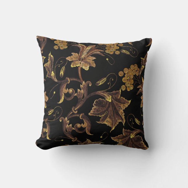 Coussin Motif de broderie florale dorée de la Renaissance (Recto)