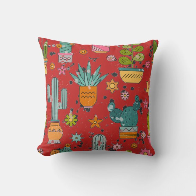 Coussin Motif de cactus en pot festif (Recto)