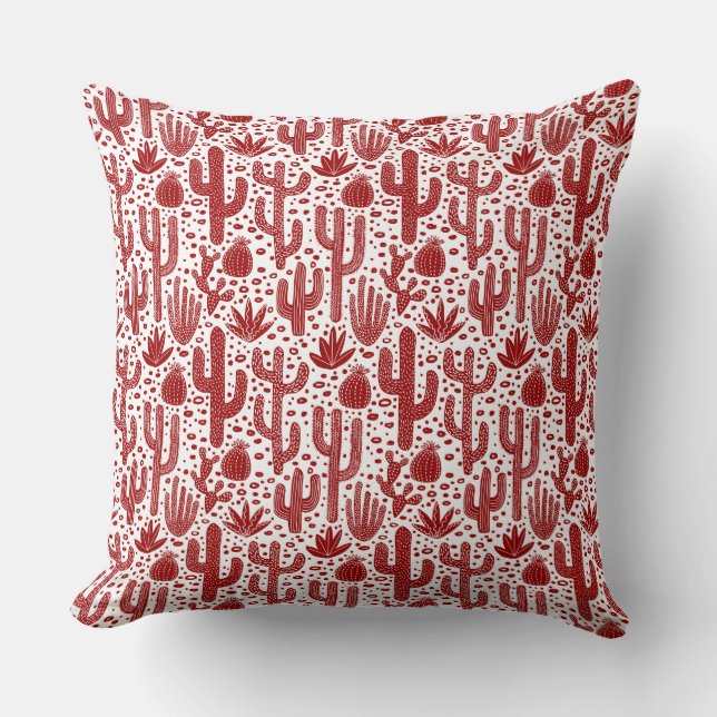 Coussin Motif de cactus - Ruby rouge et blanc (Recto)