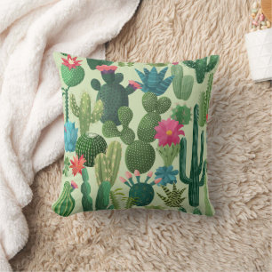 Coussin Motif de cactus Turquoises verts en fleurs