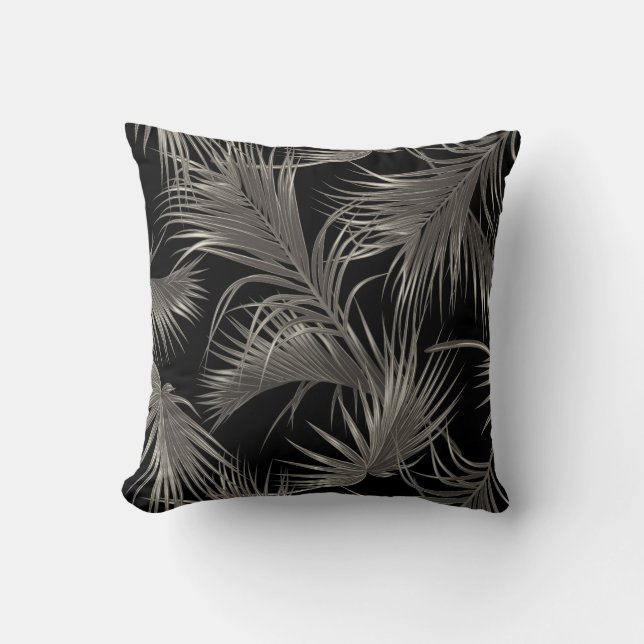 Coussin Motif de cadres de palme tropicale chic sur noir (Recto)