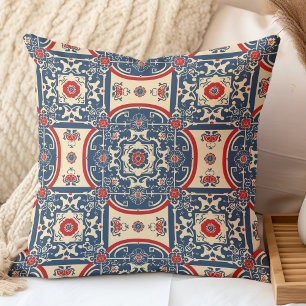 Coussin Motif de carreaux chinois en chinoiserie rouge et