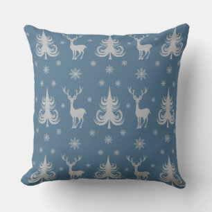Coussin Motif de cerf de Noël bleu festif