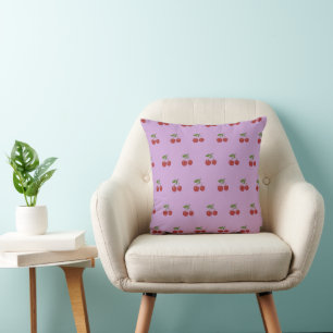 Coussin Motif de cerise rouge et violet, joli et féminin p