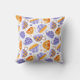 Coussin Motif de chat et thé