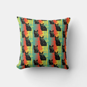 Coussin Motif de chat noir rétro