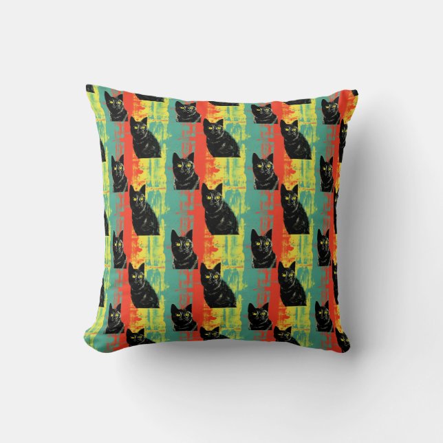 Coussin Motif de chat noir rétro (Recto)