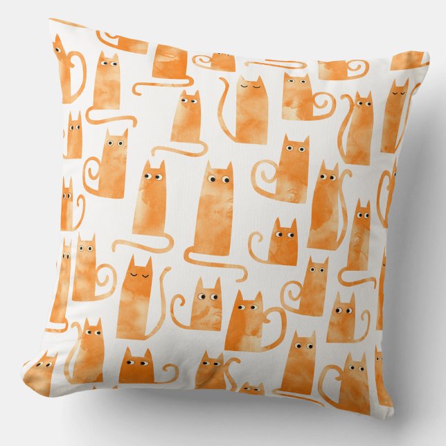Coussin Motif de chat orange (Orange ginger cat watercolor pattern throw pillow)