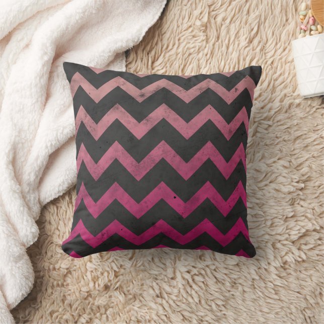Coussin Motif de chevron gris foncé rose magenta (Couverture)