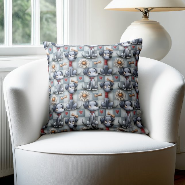Coussin Motif de chien en patchwork bleu (Créateur téléchargé)