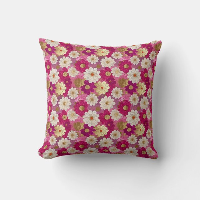 Coussin Motif de chiyogami rose, or et blanc (Recto)