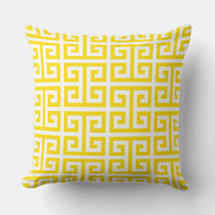 Coussin Motif de Clé Grecque Jaune Doré