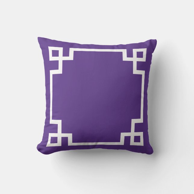 Coussin Motif de clé grecque violet et blanc (Recto)